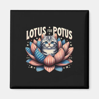 Vintage Lotus For Potus Us Flag Cat Lovers Kamala Magnet