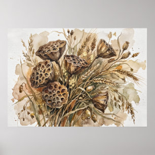 Vintage Lotus Seed Botanical Poster