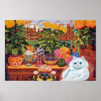 FLOWERED CAT : Vintage Psychedelic Abstract Louis Wain Print | Art Board  Print