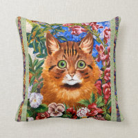 Vintage Louis Wain Brown Flower Cat Throw Pillow