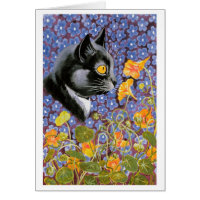 Vintage Louis Wain Cat in a Sea of Flowers Card