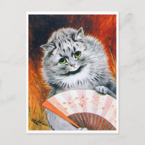 Vintage Louis Wain Cat with Fan Postcard