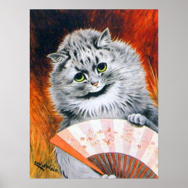 Vintage Louis Wain Cat with Fan Poster (Front)