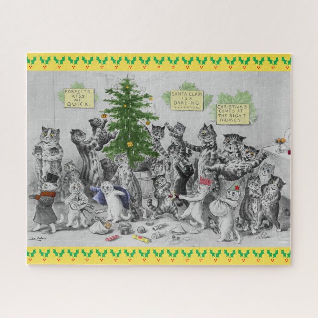Vintage Louis Wain Cats Christmas Party Jigsaw Puzzle (Horizontal)