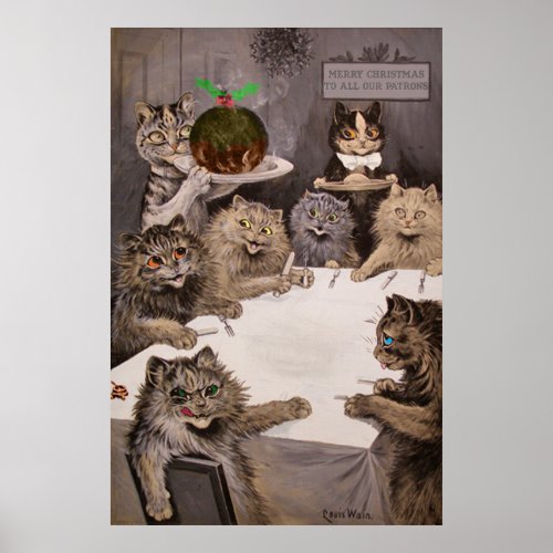 Vintage Louis Wain Cats Christmas Party Poster