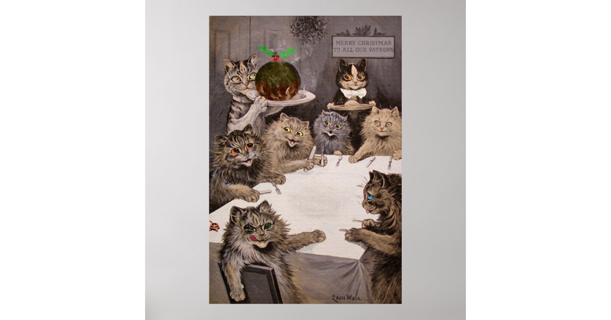 Christmas Time In Catland' Louis Wain Vintage Cat Art Print by