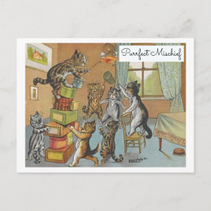 Vintage Louis Wain Cats Purrfect Mischief Antics Postcard