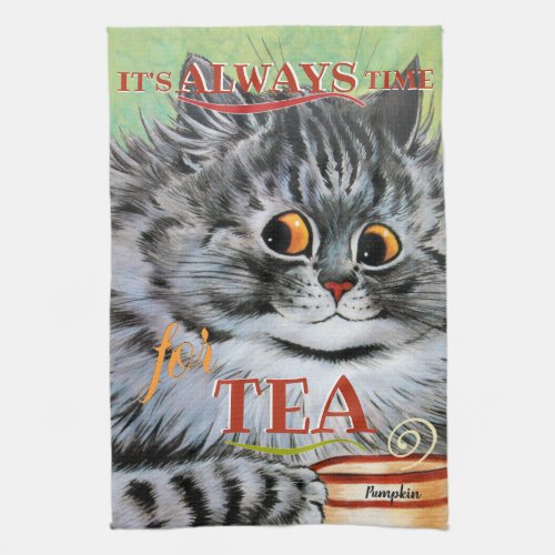 Vintage Louis Wain Cute Teacup Cat Art Kitchen Towel