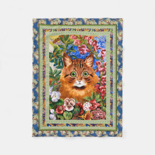 Vintage Louis Wain Flower Cat Art Blanket