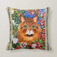 Vintage Louis Wain Flower Cat Art Throw Pillow