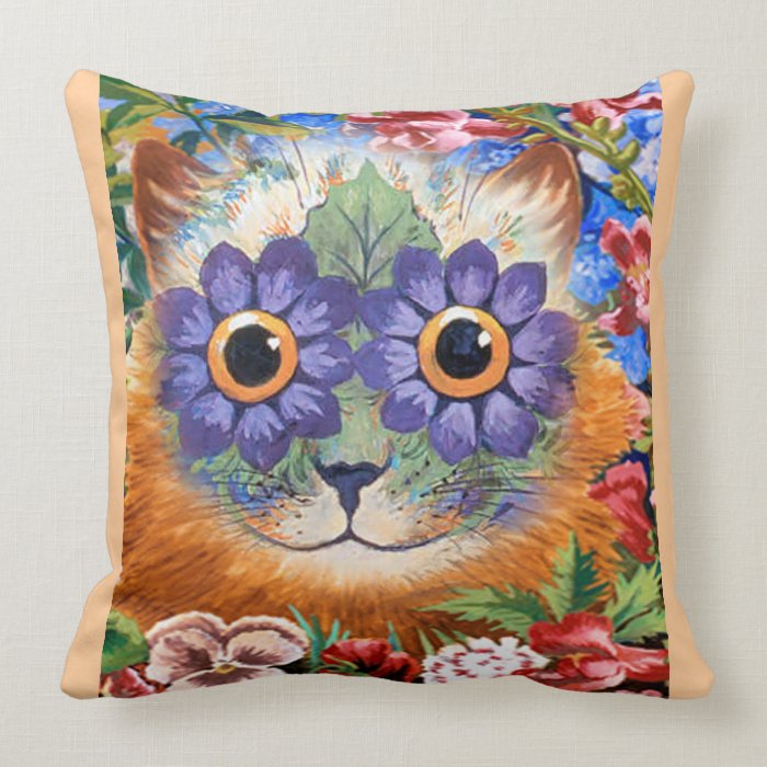 Vintage Louis Wain Flower Cat Throw Pillow 