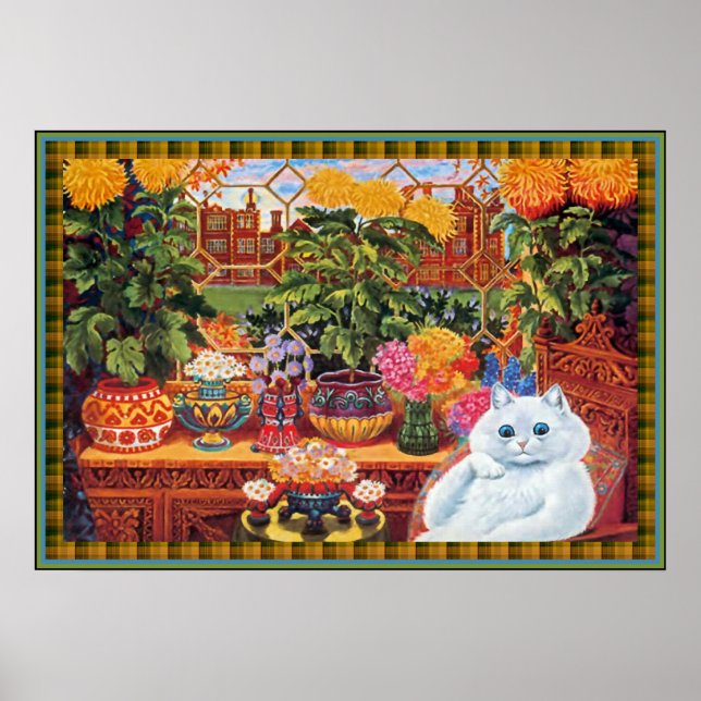 Vintage Louis Wain Flower Lover Cat Poster Print (Front)