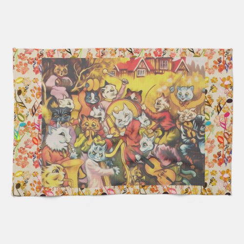 Vintage Louis Wain Jazzy Musical Cats Band Kitchen Towel