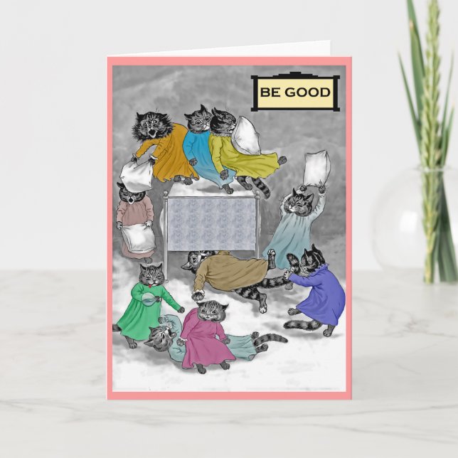 Vintage Louis Wain Kittens Pillow Fight Card (Front)