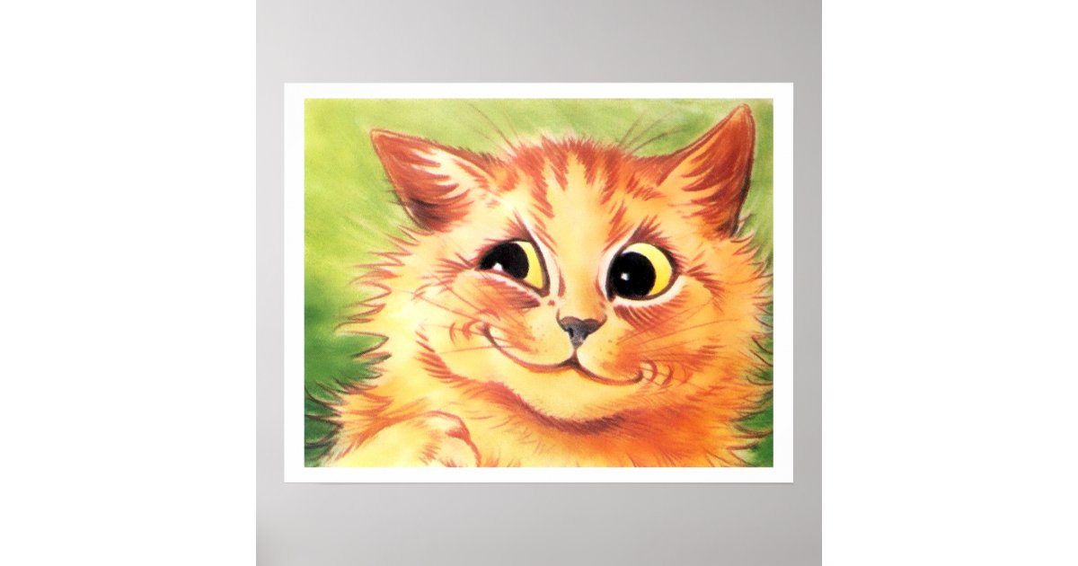 Vintage Louis Wain Smiling Ginger Cat Poster Print