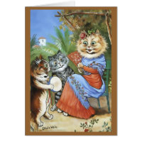 Vintage Louis Wain Tambourine Cat Card