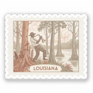 Vintage Louisiana Jazz Musician Bayou Swamp Stamp Sticker