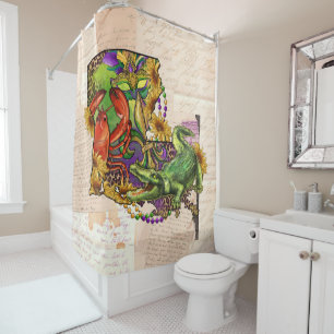 Vintage Louisiana Map Cajun Crawfish And Alligator Shower Curtain