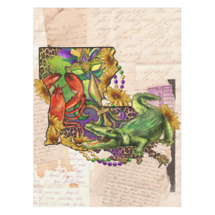 Vintage Louisiana Map Cajun Crawfish And Alligator Tablecloth