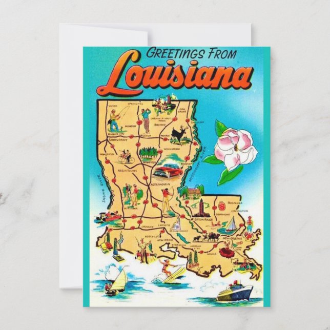 Vintage Louisiana Map Moving Announcement (Front)