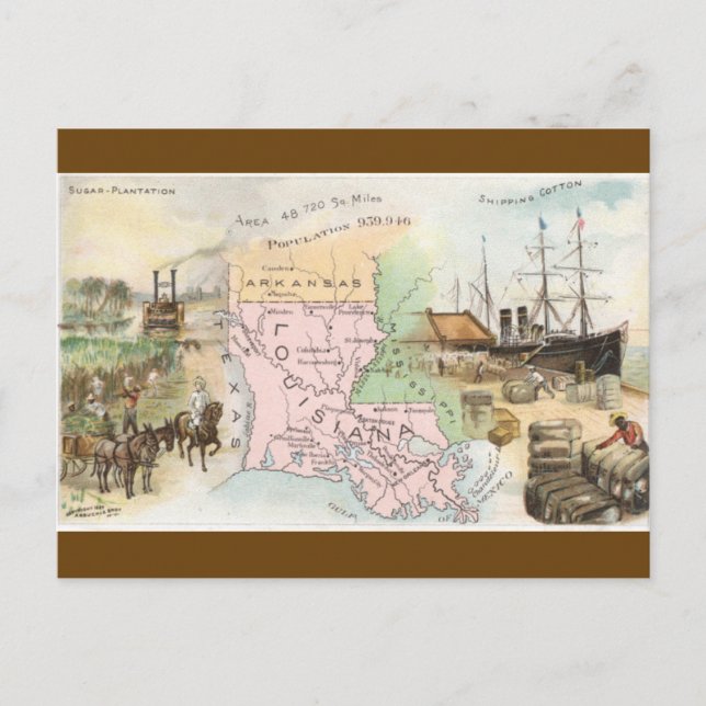 Vintage Louisiana Map Postcard (Front)