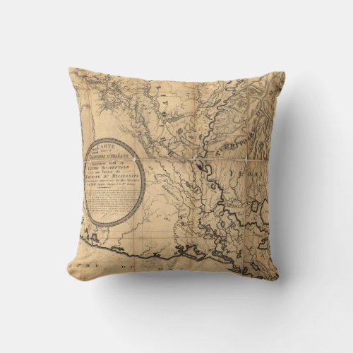 Vintage Louisiana Map Throw Pillow