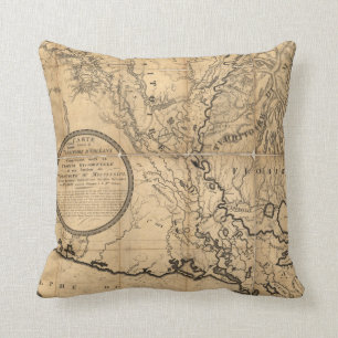 Vintage Louisiana Map Throw Pillow