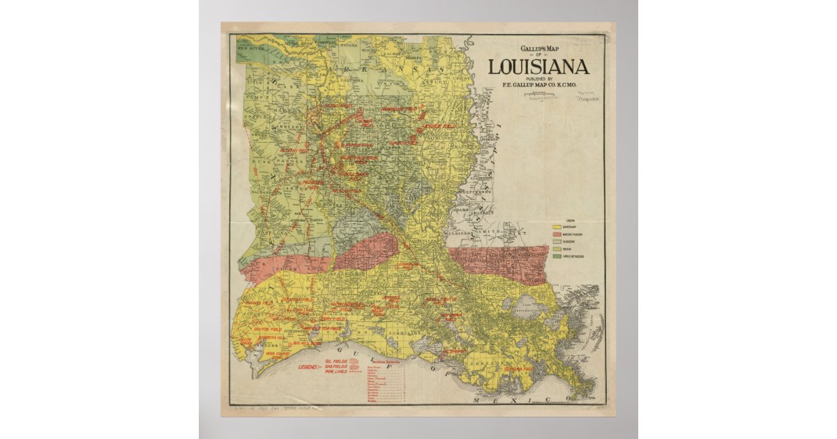Vintage Louisiana Oil & Gas Fields Map (1920) Poster