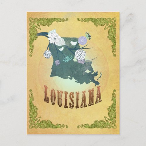 Vintage Louisiana State Map_ Passion Fruit Yellow Postcard