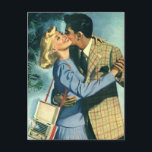 Vintage Love and Romance, Christmas Dance Holiday Postcard<br><div class="desc">Vintage illustration love and romance image featuring a man and a woman on a romantic date dancing to the music on the radio by a Christmas tree.</div>