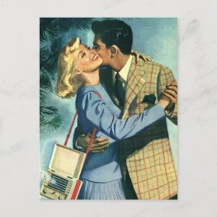 Vintage Love and Romance, Christmas Dance Holiday Postcard