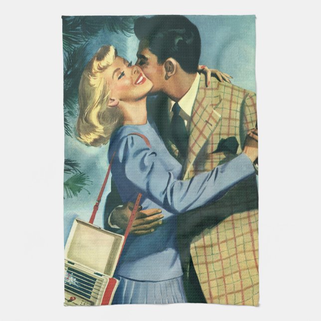 Vintage Love and Romance, Christmas Dance Kitchen Towel (Vertical)