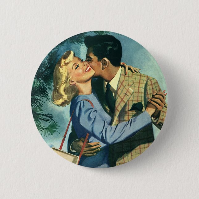 Vintage Love and Romance, Christmas Dance Pinback Button (Front)