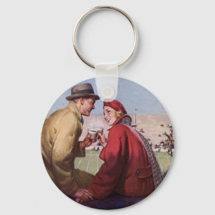 Vintage Love and Romance, Couple at Football Game Keychain