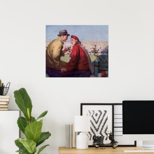 Vintage Love and Romance Couple at Football Game Poster