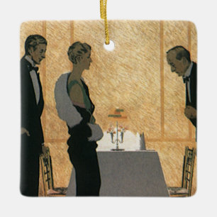 Vintage Love and Romance, Couple Elegant Dinner Ceramic Ornament