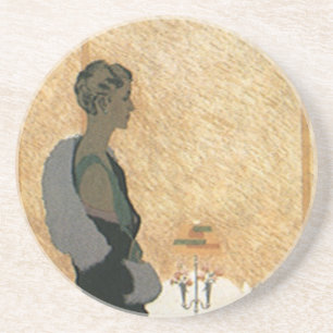 Vintage Love and Romance, Couple Elegant Dinner Sandstone Coaster
