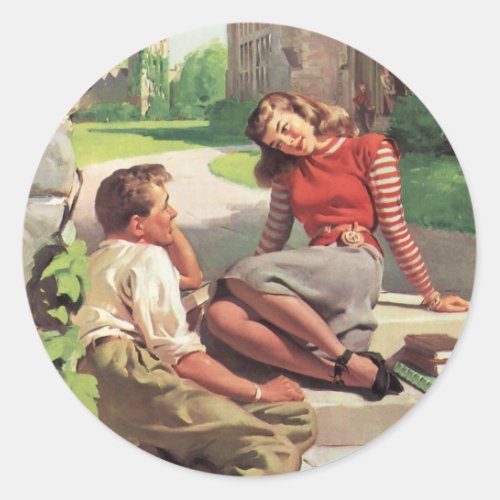 Vintage Love and Romance High School Sweethearts Classic Round Sticker