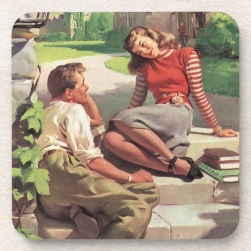 Vintage Love and Romance High School Sweethearts Drink Coaster