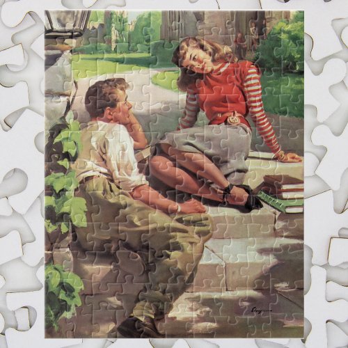 Vintage Love and Romance High School Sweethearts Jigsaw Puzzle