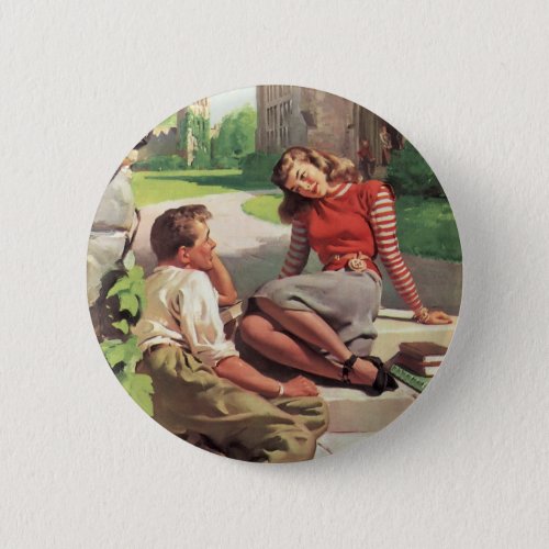 Vintage Love and Romance High School Sweethearts Pinback Button