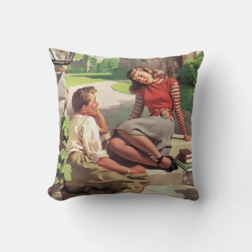 Vintage Love and Romance High School Sweethearts Throw Pillow