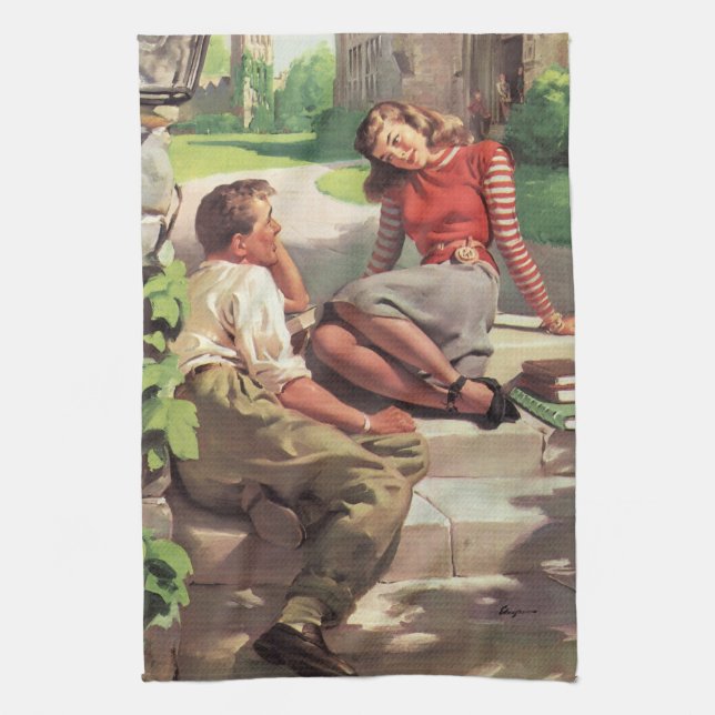Vintage Love and Romance, High School Sweethearts Towel (Vertical)