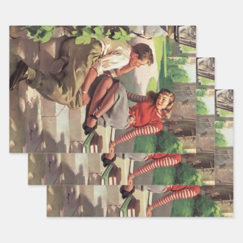 Vintage Love and Romance High School Sweethearts Wrapping Paper Sheets