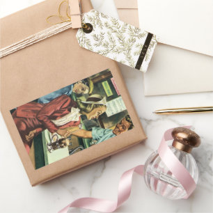 Vintage Love and Romance, Lady at the Soda Shop Rectangular Sticker