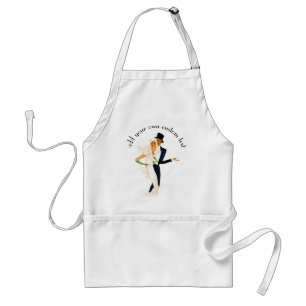 Vintage Love and Romance, Modern Wedding Couple Adult Apron