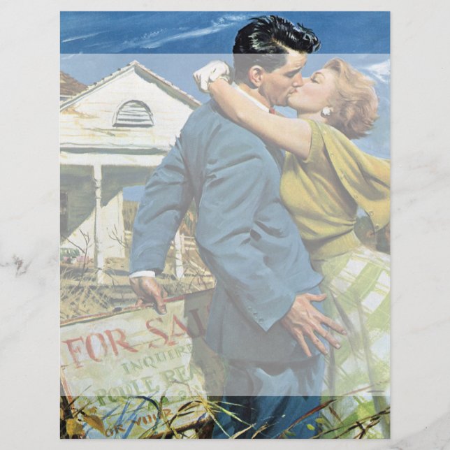 Vintage Love and Romance Newlyweds Buy First House (Front)