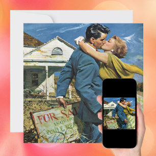Vintage Love and Romance Newlyweds Buy First House Announcement