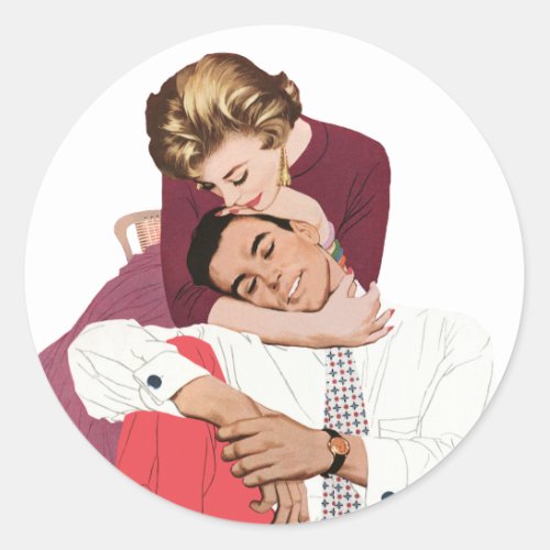 Vintage Love and Romance Newlyweds in Pink Classic Round Sticker