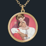 Vintage Love and Romance, Newlyweds in Pink Gold Plated Necklace<br><div class="desc">Vintage illustration love and romance design featuring a happy newlywed couple hugging and snuggling. She is about to whisper a secret to her sweetheart.</div>